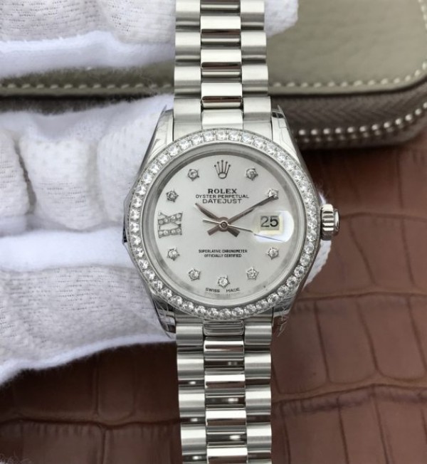 Rolex DateJust 28mm Diamonds Bezel White Dial Diamonds Rome Markers Bracelet A2236