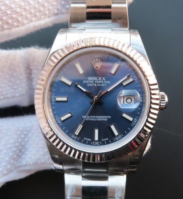 Rolex DateJust II SS Fluted Bezel Blue Dial SS Bracelet A3136