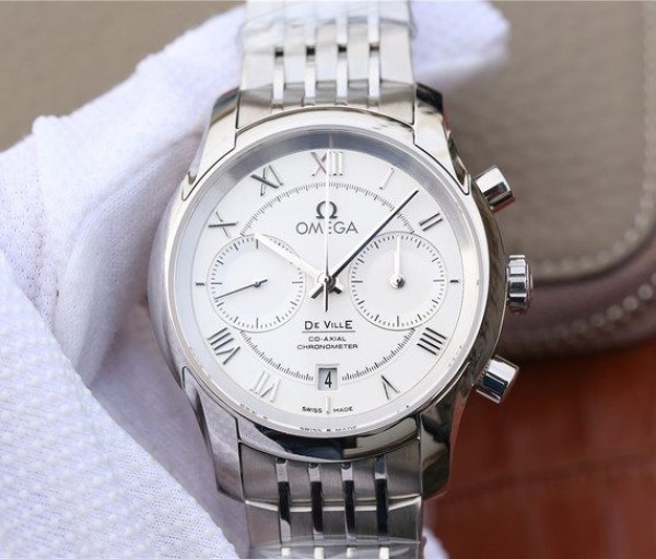 Omega OMF De Ville Chronograph 42mm White Dial SS Bracelet A9300