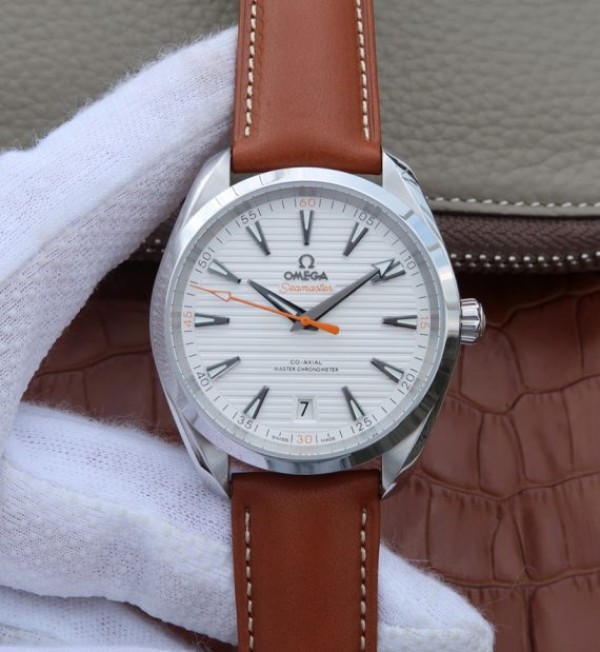 Omega XF Aqua Terra Master White Textured Dial Orange Hands Leather A8900