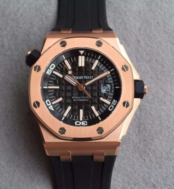 Audemars Piguet Noob Royal Oak Offshore Diver 15730 RG Black Dial Rubber Strap A3120