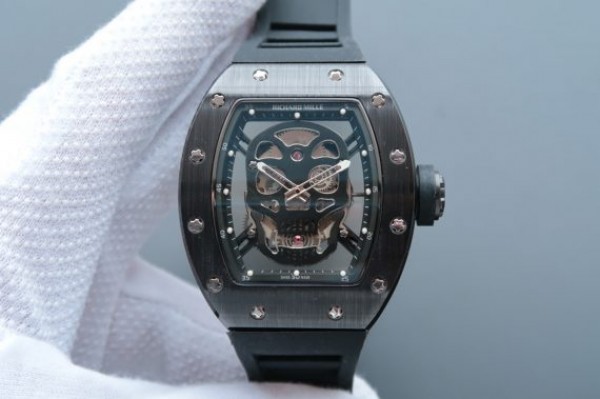 Richard Mille RM 052 Skull Watch Black Ceramic Skeleton Dial Black Rubber Strap MIYOTA8215