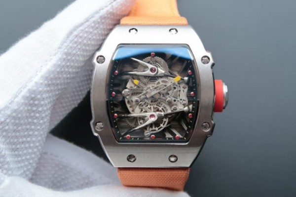 Richard Mille RM027 SS Skeleton Dial Black Inner Bezel Orange Nylon Strap 6T51