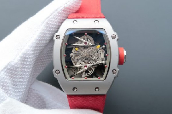 Richard Mille RM027 SS Skeleton Dial Gray Inner Bezel Red Nylon Strap 6T51