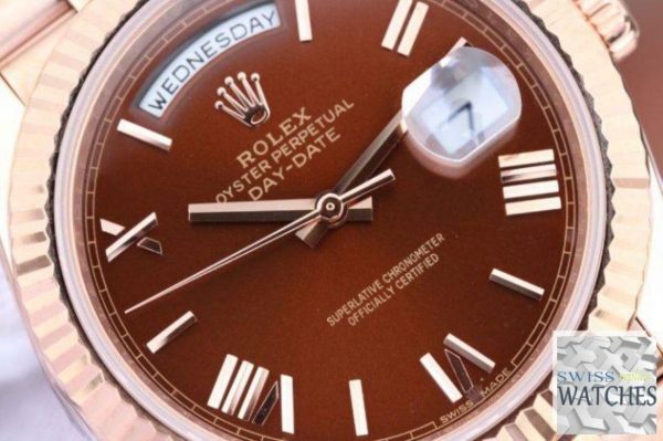 ROLEX DAY DATE BROWN DIAL 18K ROSE GOLD 40MM SWISS REPLICA 228235.9 - gallery