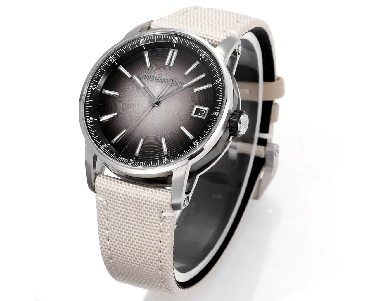 watch Audemars Piguet CODE 11.59 Stainless Steel Watch with Smoked Dial and Beige Fabric Strap, 41mm - view 4