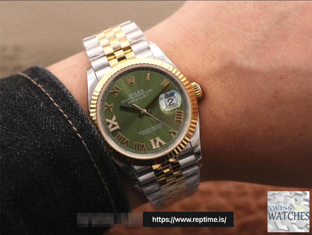 ROLEX DATEJUST GREEN DIAL 18K YELLOW GOLD 36MM SWISS REPLICA m126233.0025 - view 11