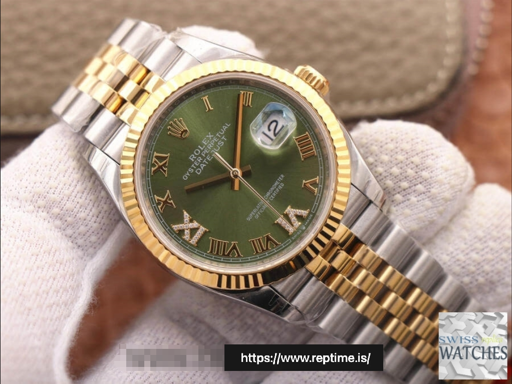ROLEX DATEJUST GREEN DIAL 18K YELLOW GOLD 36MM SWISS REPLICA m126233.0025 - view 5